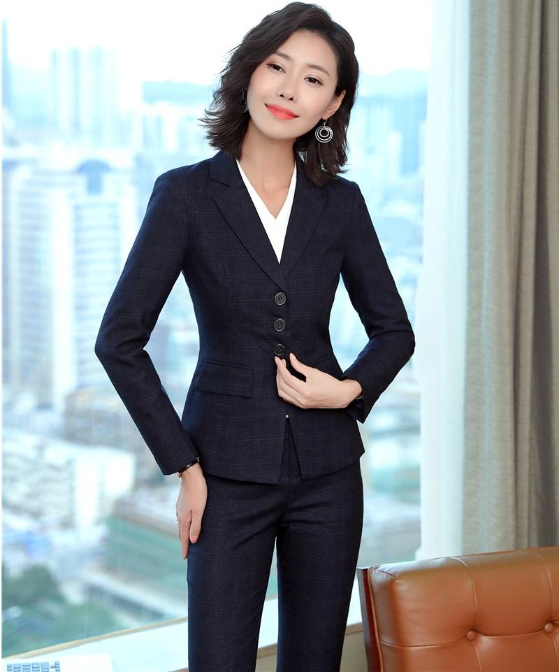 

Women' Suits & Blazers Fashion Grid Uniform Designs Formal Pantsuits With Tops And Pants For Business Women Jackets Office Ladies Sets, Purple