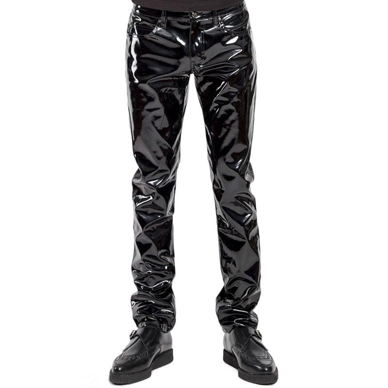 

Women' Panties Sexy Men Solid Black PVC Latex Pants Male Erotic Clubwear Gay Fetish Wetlook Low Waist Playsuits Performance Costume