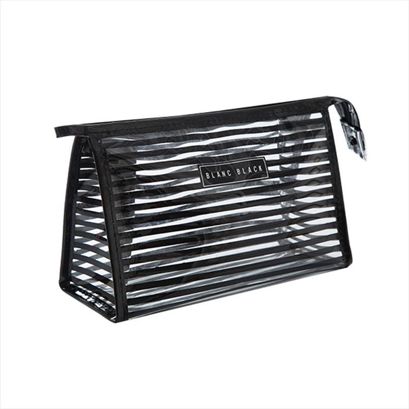 

stripe pvc women cosmetic bag fashion waterproof beauty case translucence makeup organizer portable travel zipper toiletry pouch