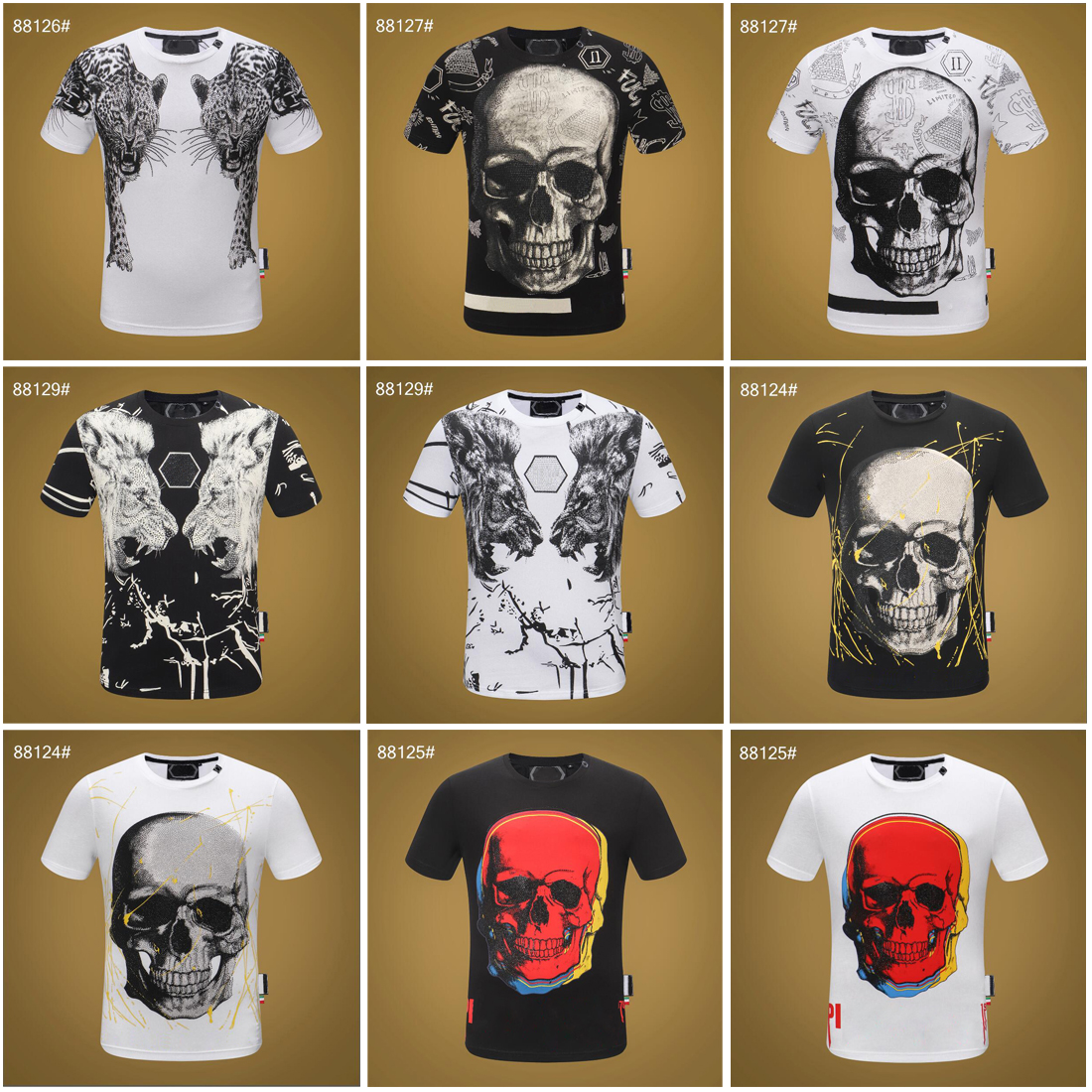 

PP Fashion Men's Designer slim fit T-shirt Summer rhinestone Short Sleeve Round Neck shirt tee Skulls Print Tops Streetwear collar Polos M-xxxL 2007, # 9