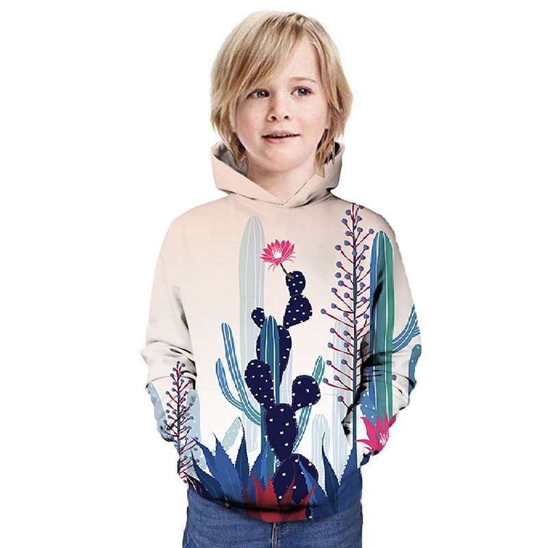 

Cactus print kids 3D printing pullover hoodie boys/girls/teens fashion soft hoodie hooded sweater, Black
