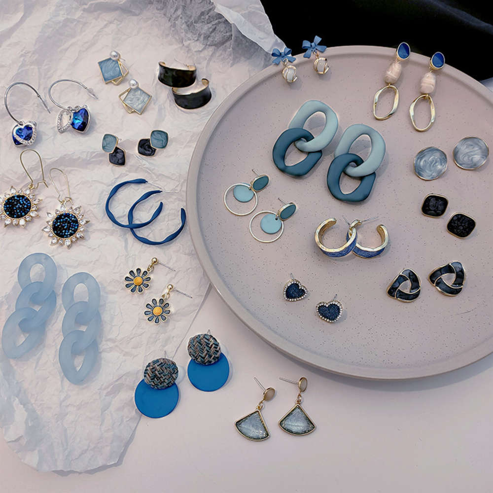 

earrings Super white blue flower earrings women's year fashion simple temperament net red Earrings, Golden