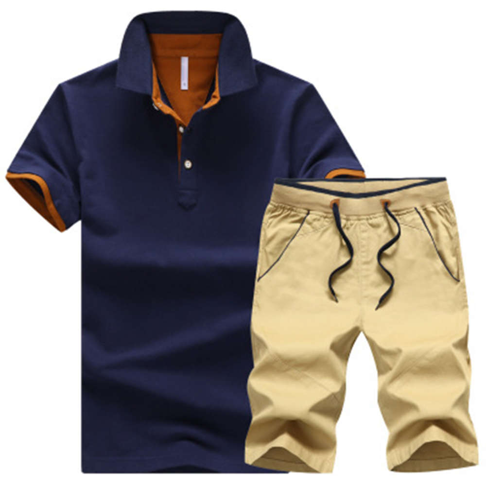 

Tracksuit Men Brand Polo Suits Summer Top Short Set Men 'S Fashion 2 Pieces T-Shirt Shorts Moletom Masculino Sportsuits Set, Gray