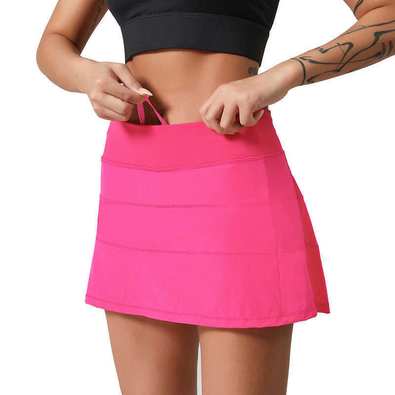 

L-22 Pleated Tennis Skirt Women Gym Clothes Sports Shorts Female Running Fitness Dance Yoga Underwear Beach Biker Golf Skirts3, Red