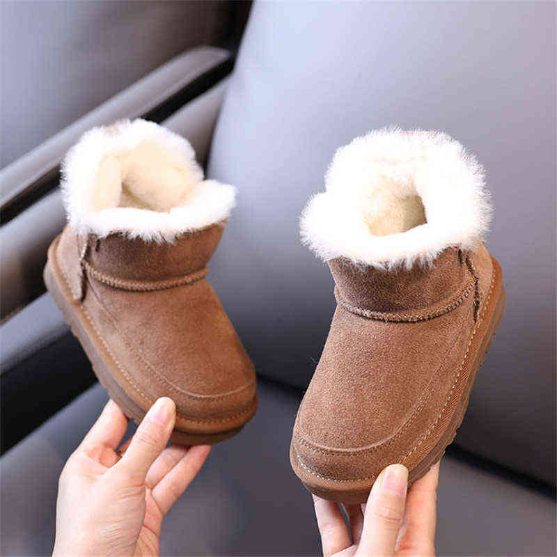 

Winter Children Snow Boots Genuine Leather Warm Plush Anti-Slippery Kids Shoes Fashion Girls Boys Boots 211108, Black