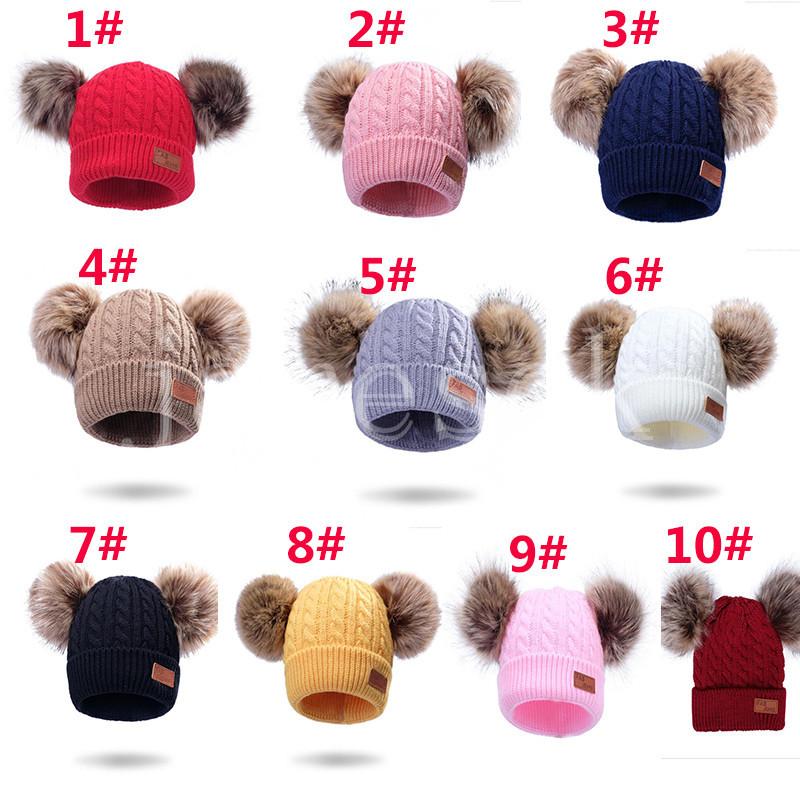 

10 Styles New Winter Hats Boys Girls Knitted Beanies Thick Baby Cute Hair Ball Cap Infant Toddler Warm Caps Boy Girl Pom Poms Hat DB196, Blue;gray