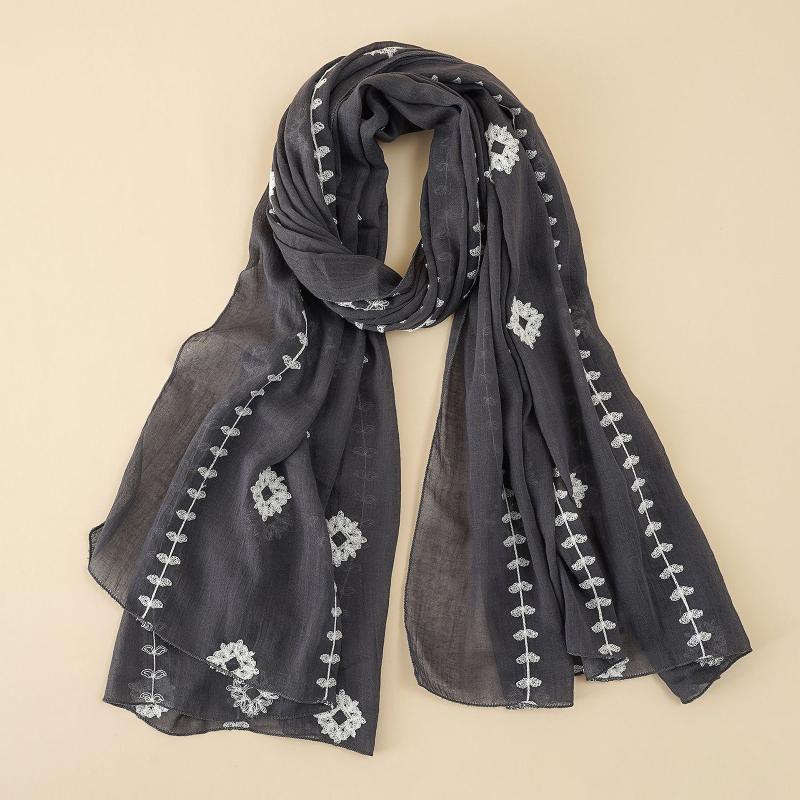

Scarves Women Fashion Thin Scarf Retro Plain Embroidered Cotton And Linen Long Vintage Lady Shawl Wraps