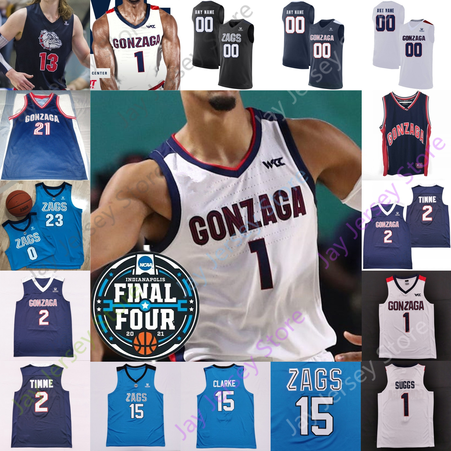 

2021 Final Four 4 Gonzaga Bulldogs Basketball Jersey 11 Joel Ayayi 3 Andrew Nembhard 10 Pavel Zakharov 21 Oumar Ballo, White 2019