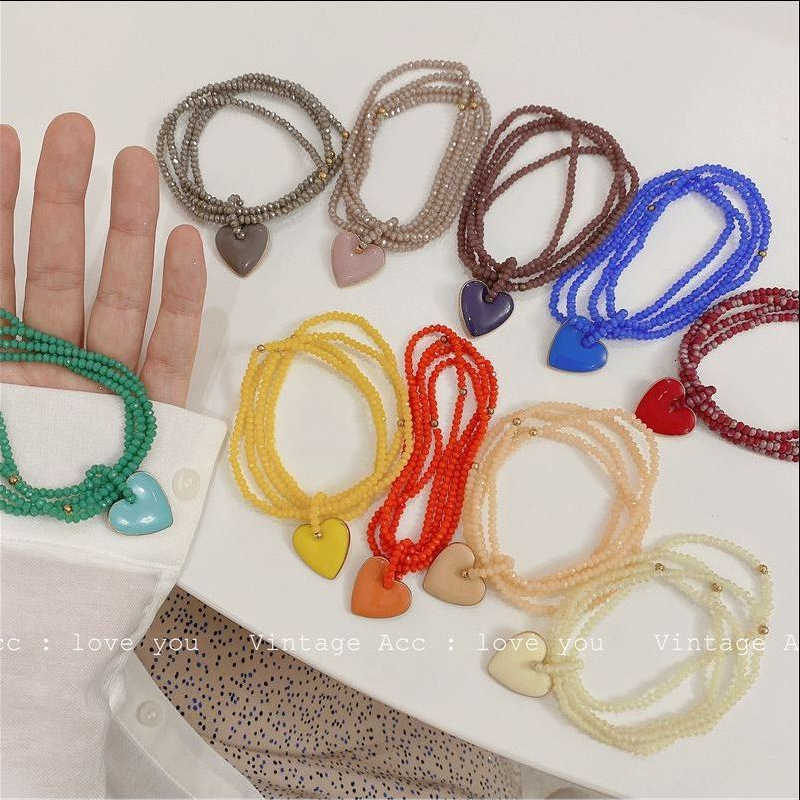 

Geometric Love Bracelet Korean Version Ins Color Beaded Heart Girl Candy Color Bracelet, Golden;silver
