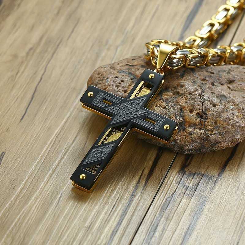 

Our Father Stylish Cross Pendant Necklace for Men StainlSteel Heavy Byzantine Chain Christian Male Jewelry 24 inch X0707