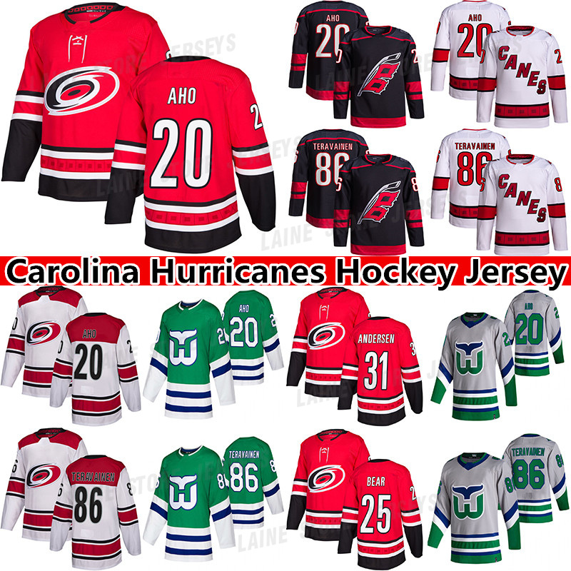 

Carolina Hurricanes Jersey 20 Sebastian Aho 86 Teuvo Teravainen 82 Jesperi Kotkaniemi 25 Ethan Bear 76 Brady Skjei 31 Frederik Andersen Hockey Jerseys, Red
