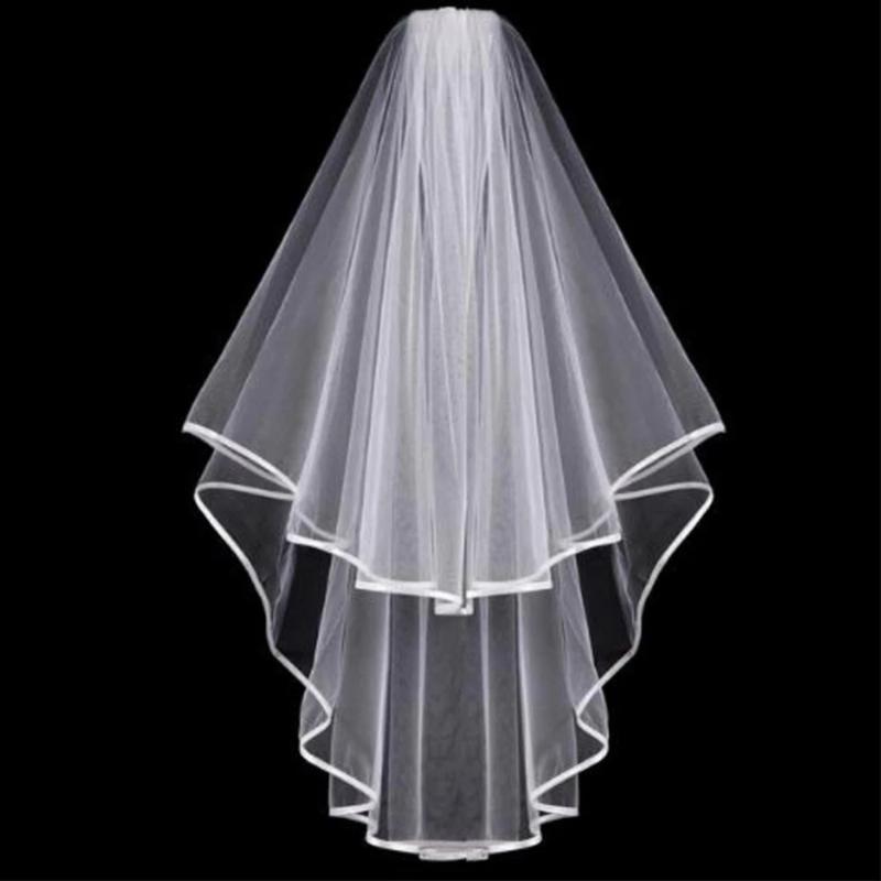 

Bridal Veils Tulle Crinkle Hem Wedding Veil Short Mantilla Bride Head Accessories With Comb, White
