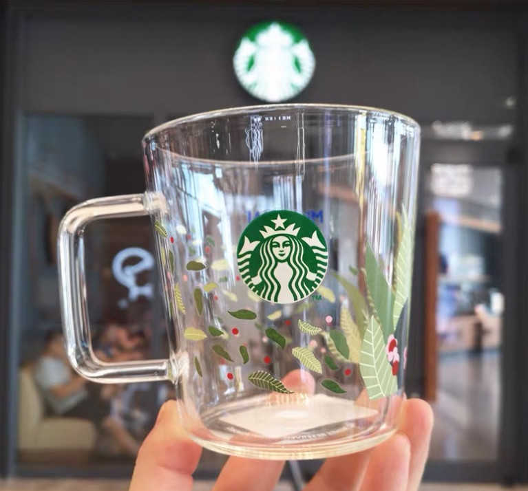 

The latest 12OZ Starbucks glass coffee mug, Thailand celebration green plant handle style water cup, packaged in a separate box2YHE, Write color after purchase