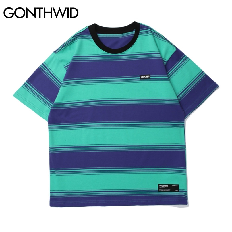 

Harajuku Tshirts Stripe Short Sleeve Tees Shirts Streetwear Hip Hop Casual Cotton T-Shirt Summer Fashion Tops 210602, Black gray
