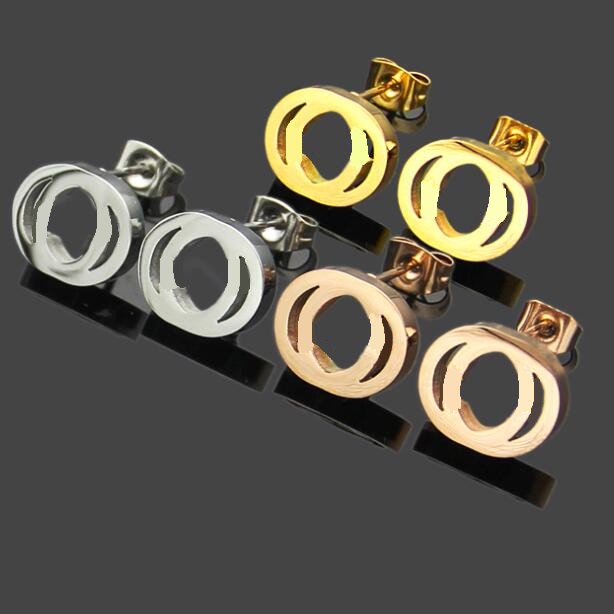 

Top Quality Cute Size Simple Style Studs Stainless Steel Hollow G Women Designer Earrings Fashion Couple Jewelry Lady Party Gifts Wholesale