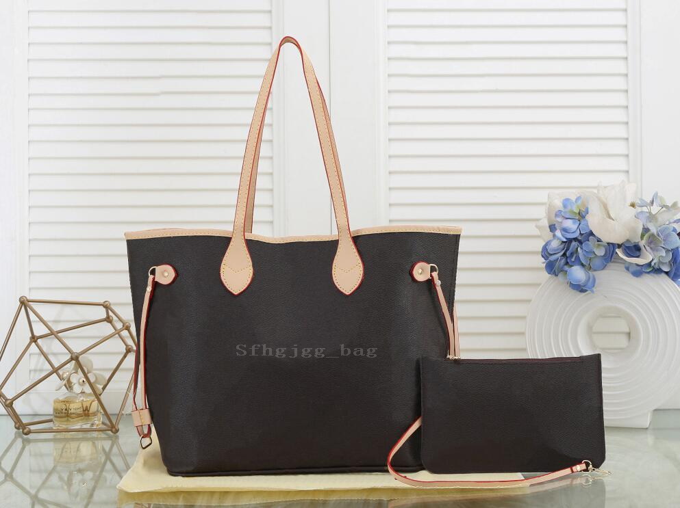 

Women Totes bags Fashion 2pcs/set Handbags High Quality Leather Lady Shoulder purse With Wallet dust bag, Black flower letter