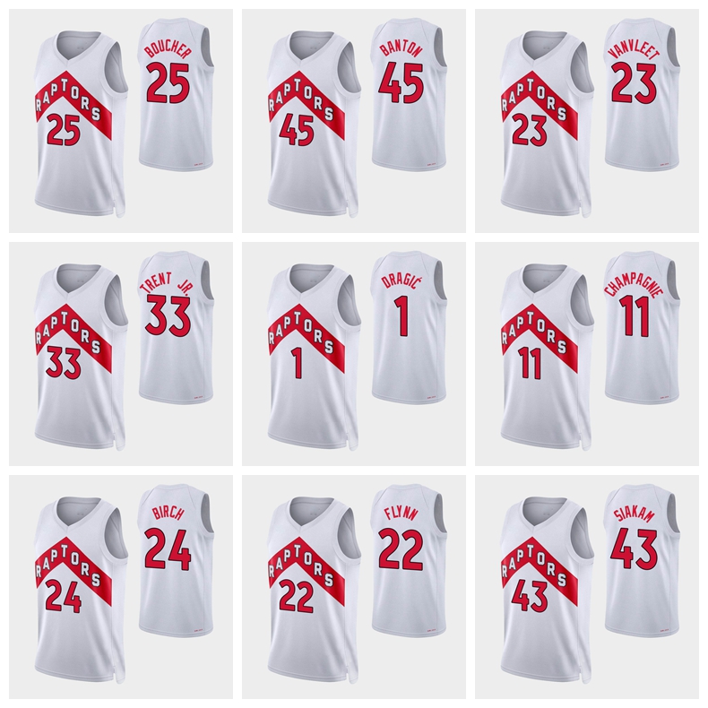 

Toronto MEN Raptors's 2021-22 Basketball Dalano Banton Pascal Siakam Gary Trent Jr. Khem Birch Chris Boucher Goran Dragic OG Anunoby Fred 75th White Jersey