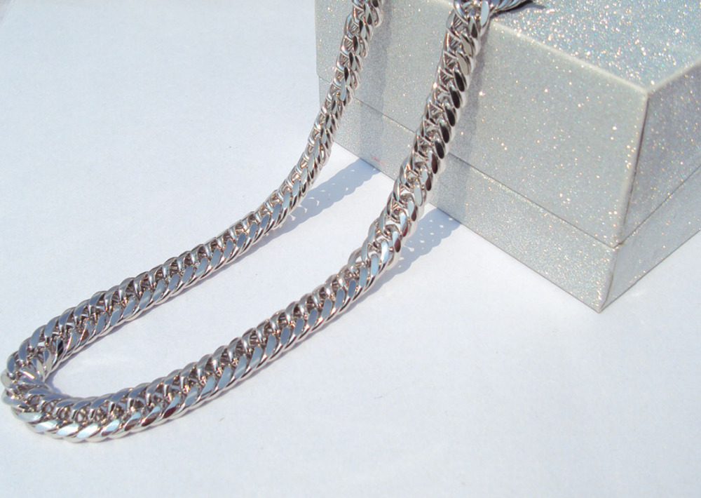 Handsome 18 k Fine White Solid Gold Chain Finish Heavy 10mm Miami Cuban Link Necklace 24"-image-683550370