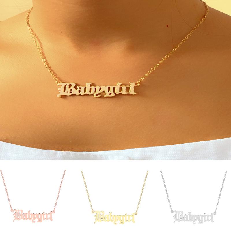 

Charms Babygirl English Alphabet Necklace Fashion Wild Clavicle Chain For Women Gifts Jewelry Wholesale, Bronze;silver