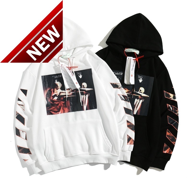 

Loose Hoodie White Lovers Off Religious Hooded Terry Sweater Trend Casual Coat, Black