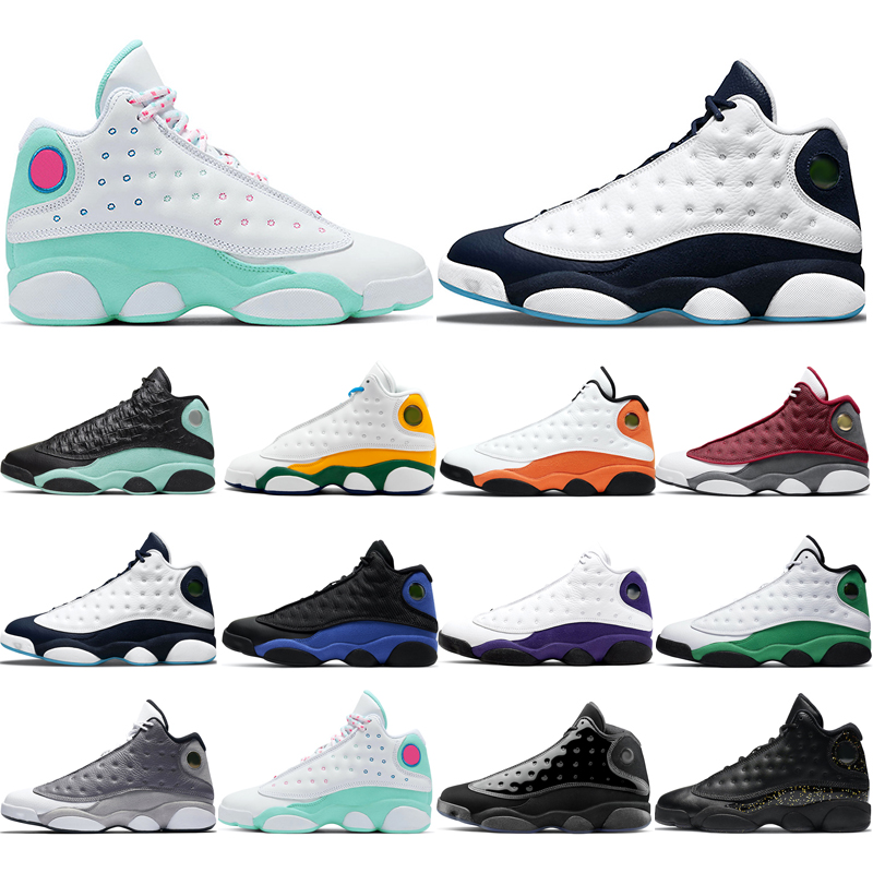 

Top Sale Man Basketball shoes 13s fashion Atmosphere Grey Aurora Green Cap and Gown Gold Glitter Hyper Royal Lakers Obsidian Playground Red Flint Street walker