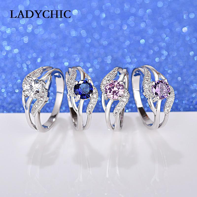 

Wedding Rings LADYCHIC Silver Color Charm Engagement For Female Fashion Ring With Multicolor Zircon Girlfriend Gift LR1061