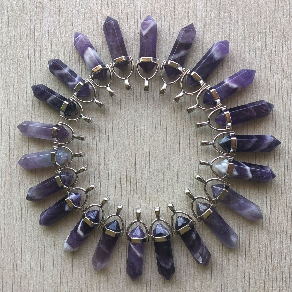 

Natural stripe amethysts Charms Hexagonal healing Reiki Point pendants for jewelry necklace making