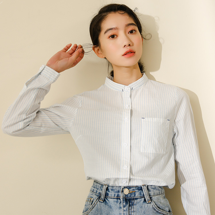 spring Stripe Vintage Shirt female Oversize Tops Long sleeve Girls Blouse Plus Size stand Women Blouses femme Blusas 210417Z