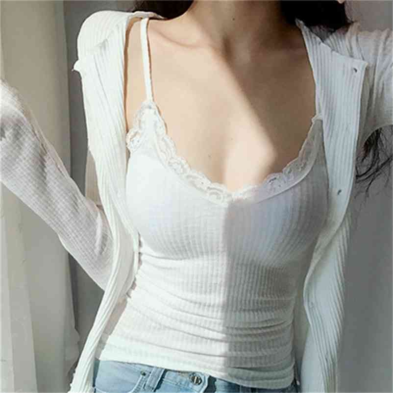 Femme lace vest sexy slim tank women sleeveless top cotton white black summer t shirt crop tops blusa cropped feminino 210417Z