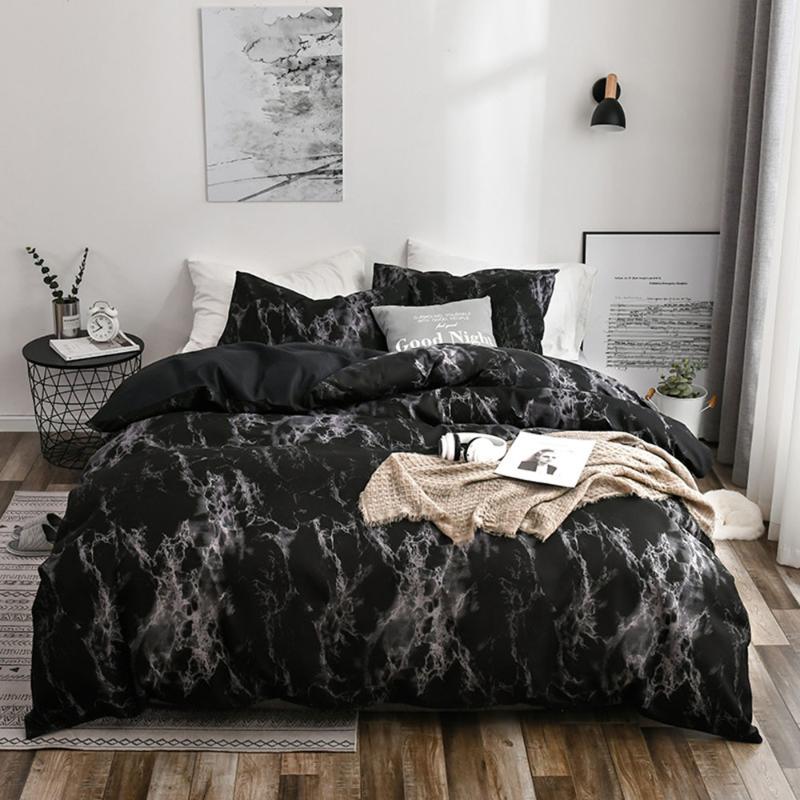 

Bedding Sets Modern Marble Print Set Pillowcase Duvet Cover Single Double Queen King 220x240 Size Bedclothes Quilt No Bed Sheet, White