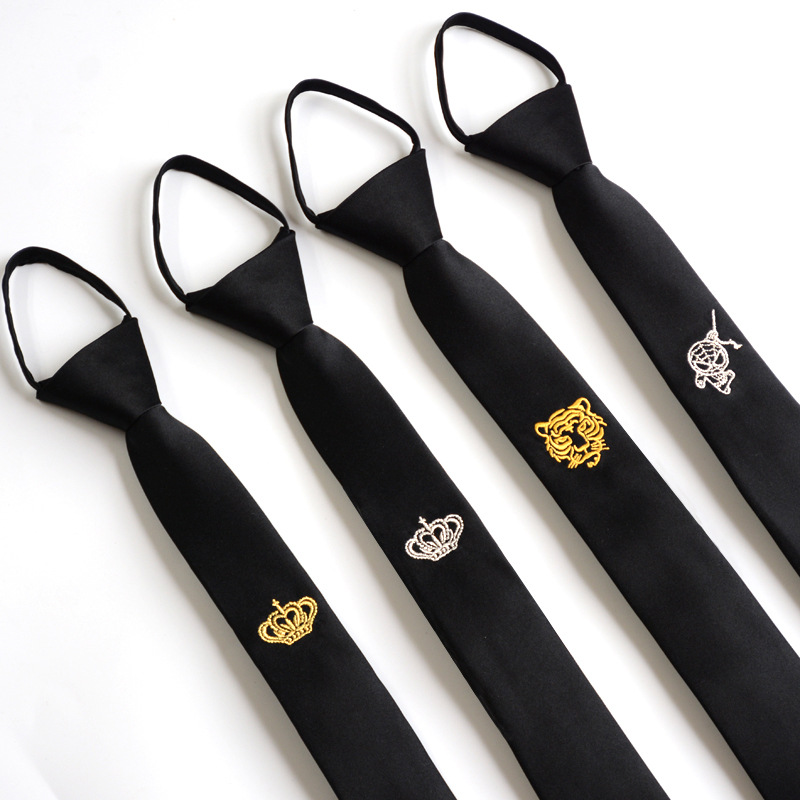 6cm dar kravat erkekler tembel kravat iş çizgisi kolay nakış taç siyah tarz