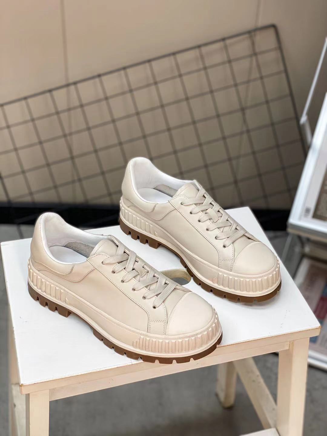 

stylishbox T2021041804 40/34 platfrom lace up shoes ivory yellow orange neon green calf skin genuine leather flats, Ivory/check size beofre pay