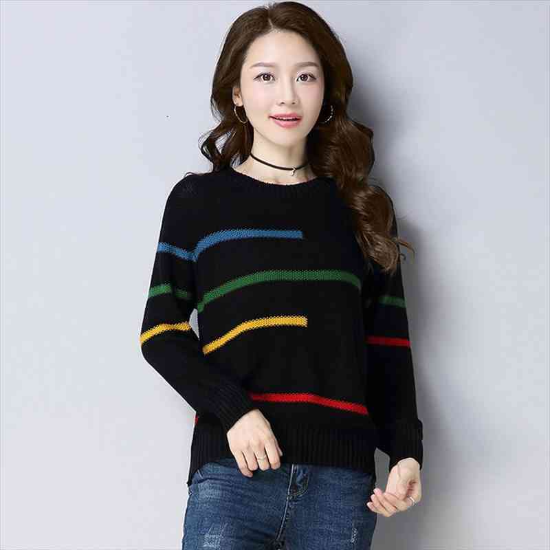 

women sweater knitted korean female long sleeve o-neck sweater and pullover female autumn winter loose jumpers casual, White;black