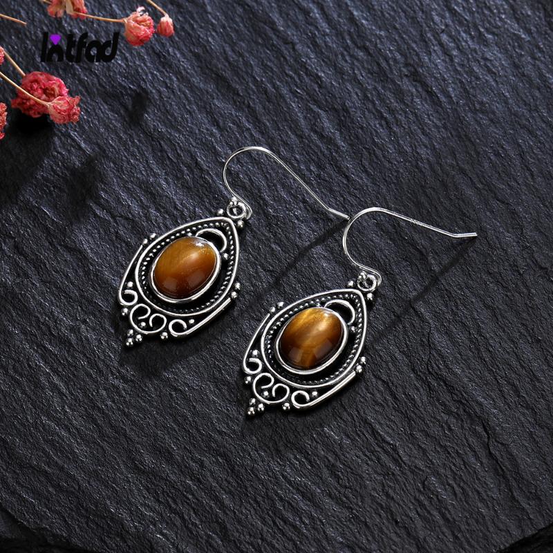 

Dangle & Chandelier 925 Sterling Silver Earrings Natural 8*10MM Tiger's Eye Stone For Women Luxury Retro Rhodochrosite Ear Jewelry