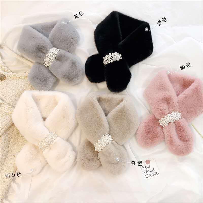 

Scarves Winter Imitation Warm Scarf Hair Pearl Buckle Fur Korean Version East Gate Solid Color Versatile Plush Cute Fashion