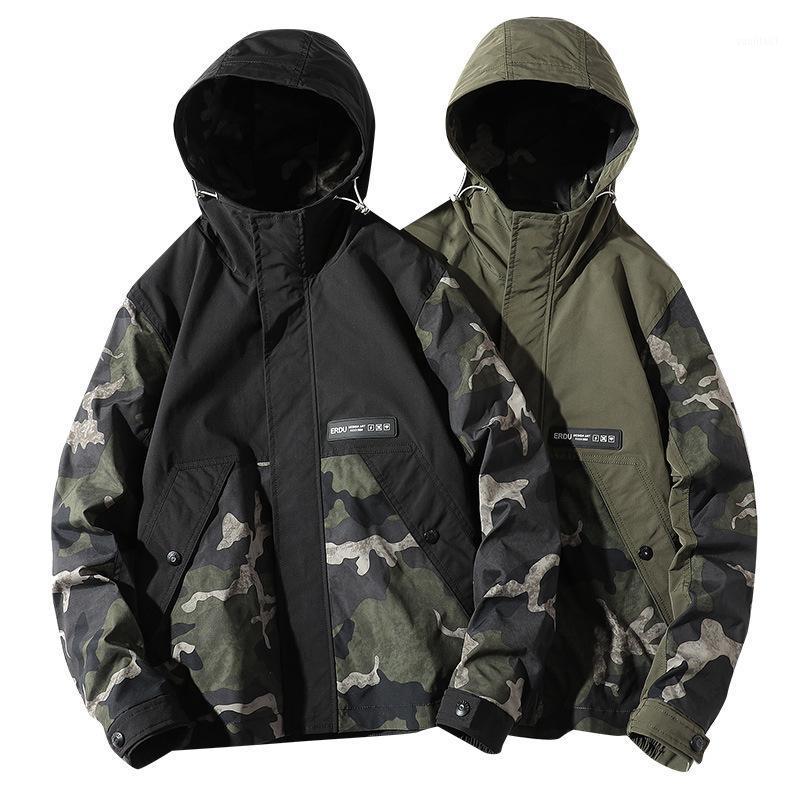 

Men's Jackets 2021 Spring Autumn Men Camouflage Hoodie Jacket Harajuku Windbreaker Coat Korean Loose Outwear Military Army Clothing, Black