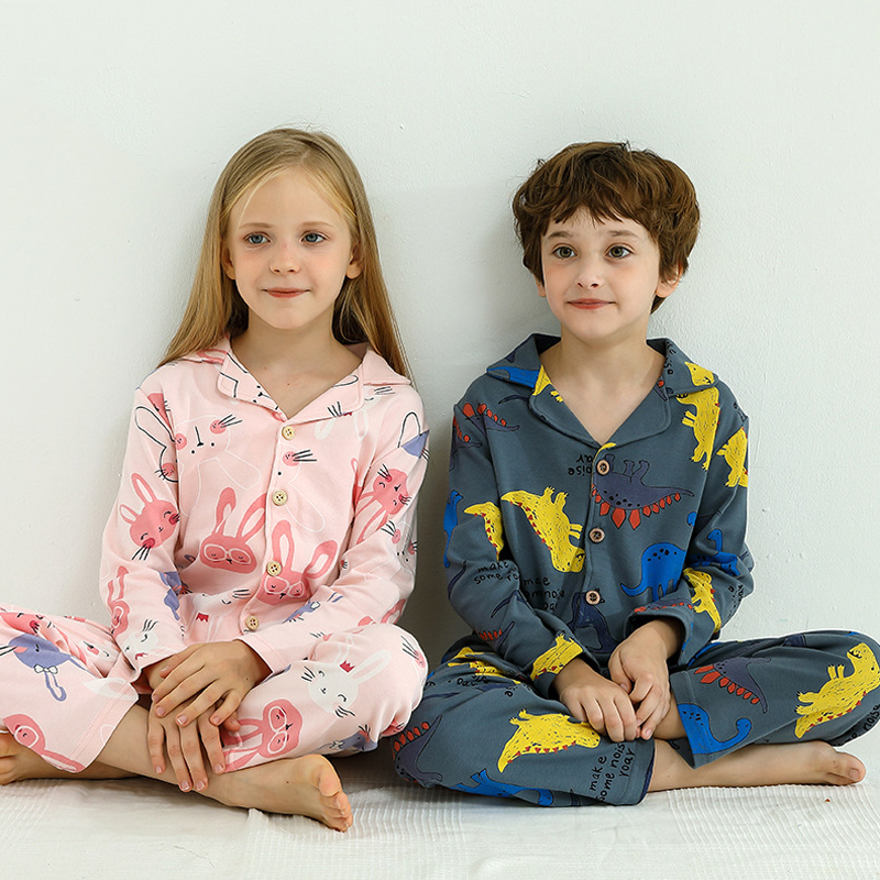 

Children Pajamas Set 2021 New Autumn Winter Cotton Kids Pyjamas Soft Girl Homewear Dinosaur Teenage Boys Sleepwear, Blue;red