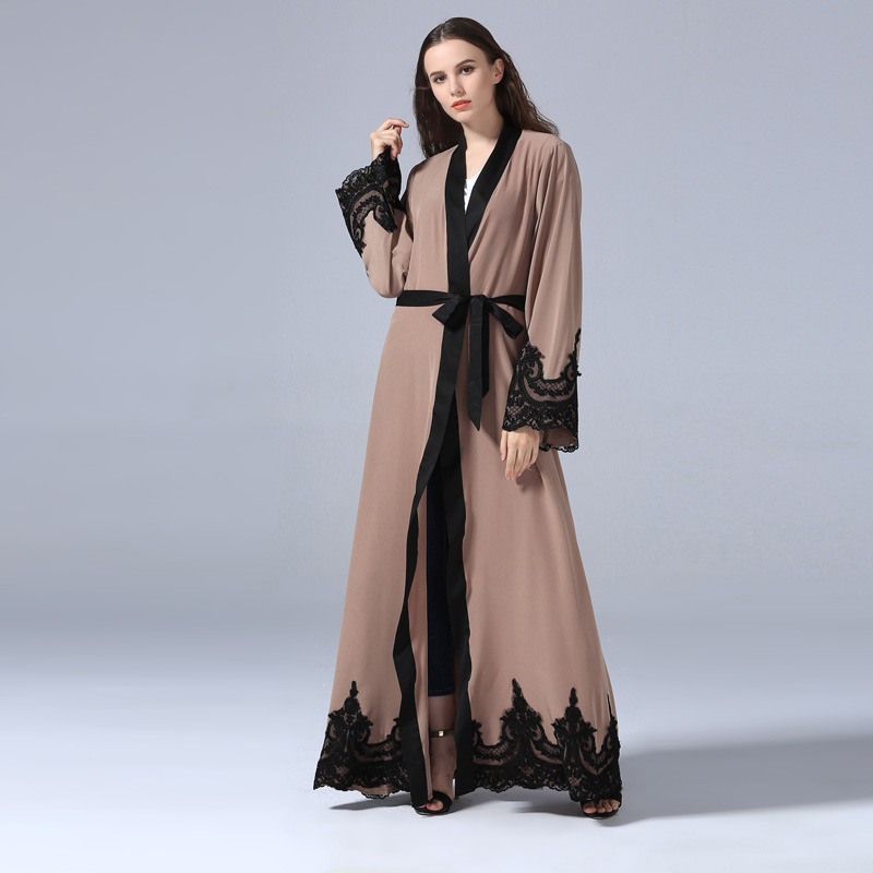 

Turkish Dubai Muslim Embroidery Abaya Dress Women Kimono Open Long Robe Lace-up Jubah Islamic Clothing Outwear Maxi Hijab Dress