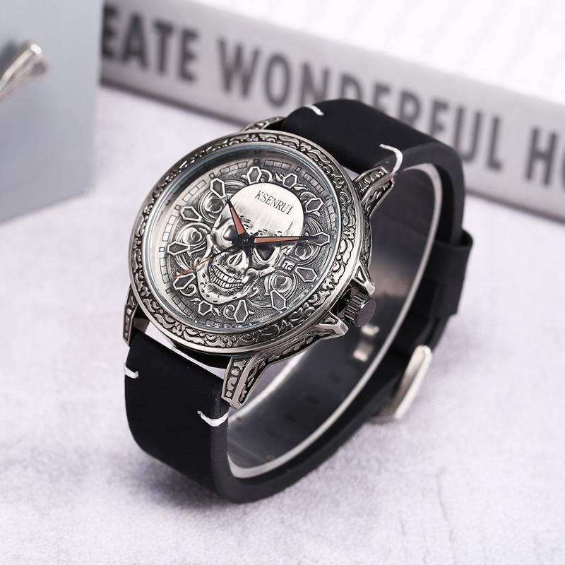 

Wristwatches KSENRUI Quartz Men Watch Leather Band Waterproof Fashion Wristwatch Mens Clock Date Cool Skeleton Relogio Masculino, Brown