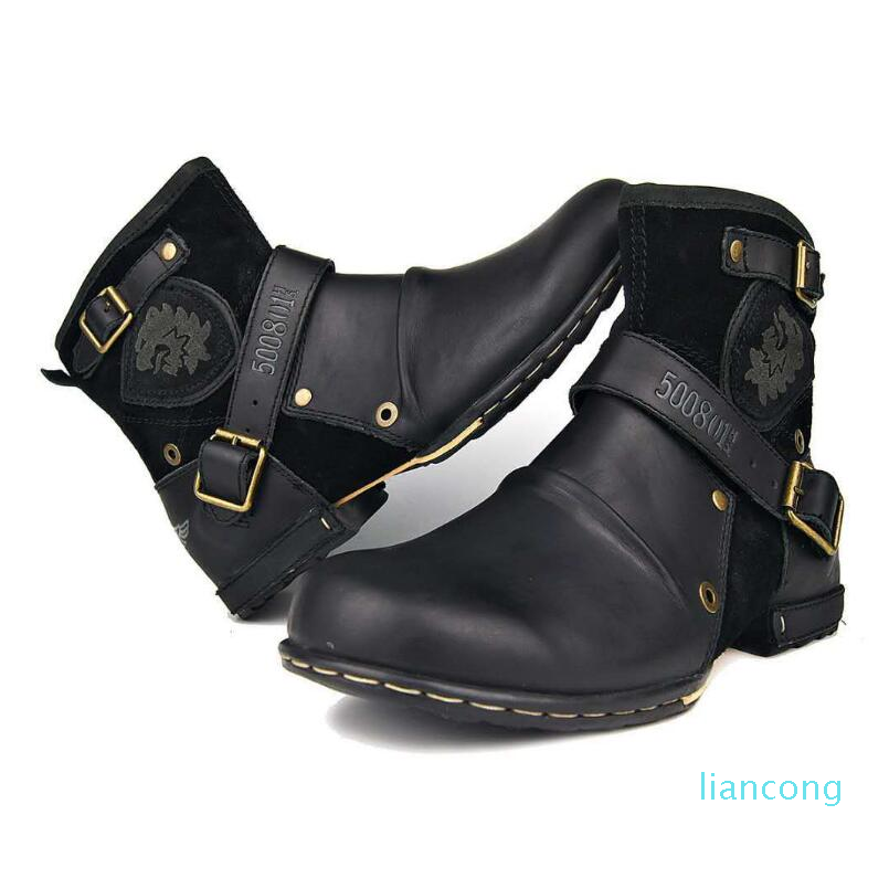 

High Quality Men Leather Fashion Buckle Strap Dress New Shoe Ankle Boots Vintage Classic Male Casual Zapatos 1, Style3