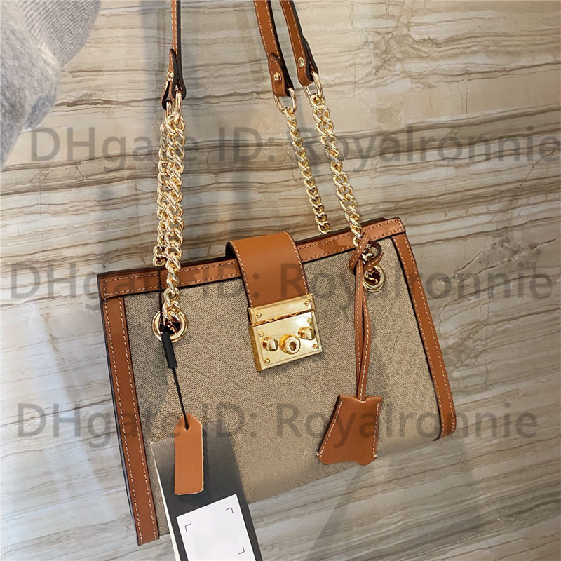 

Classic 2021 Luxurys Designers Shoulder Bags Chains Leather Handbags Girl Fashion Women Cross Body Printed Flower Metallic Chain bag Handbag, Brown