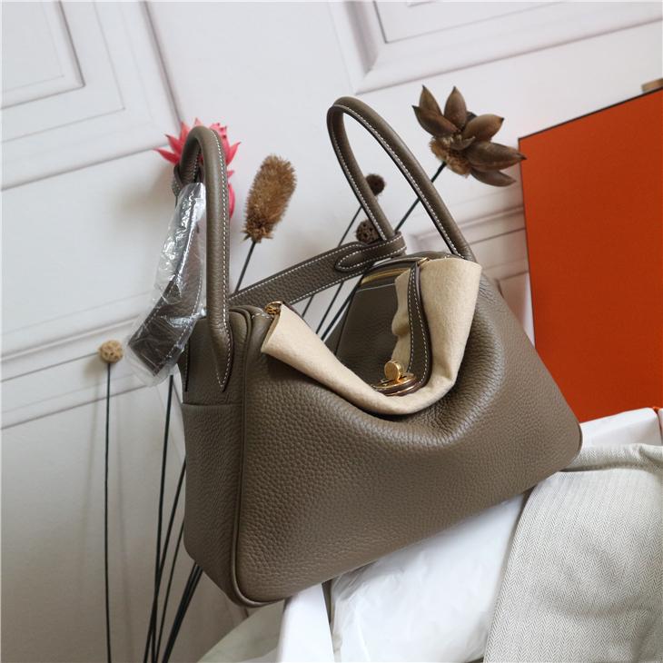 

Spot wax thread full hand-stitched H bag 26cm elephant gray multicolor optional gold and silver imported clemence leather