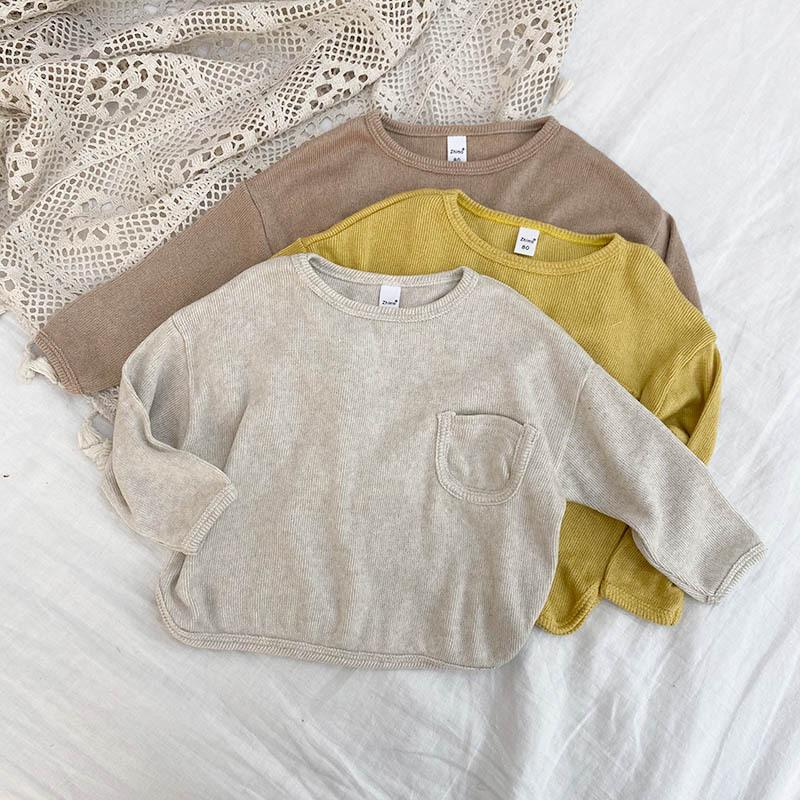 

T-shirts Children's Long Sleeve T-shirt Girls Top Fashion 3 Color Shirts 2021 Korean Toddler Boy Shirt Cotton O-Neck Clothes, Blue