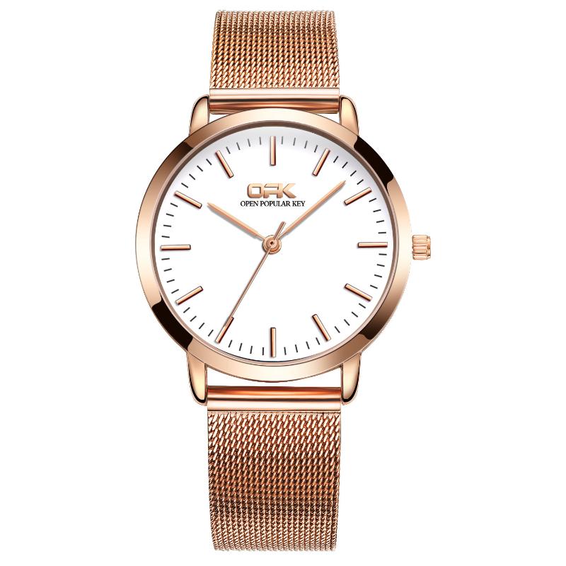 

Wristwatches OPK Women Watch Top Brand Fashion And Casual Waterproof Rose Gold Mesh Steel Strip Quartz Wristwatch Gifts For Ladies L8101, Rose gold-black dial