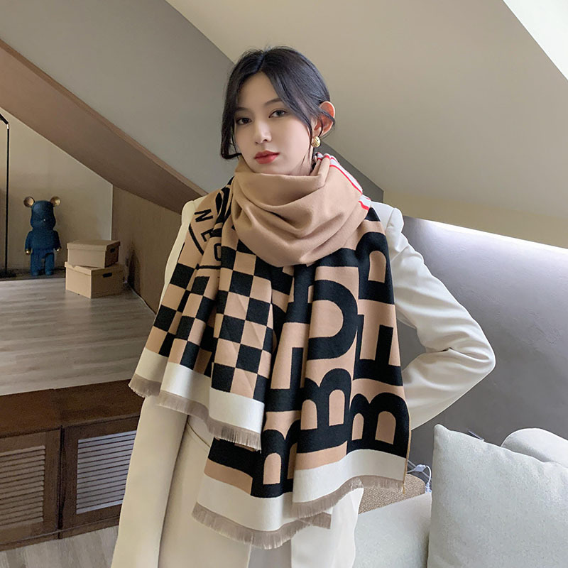 

New Cashmere Scarf Autumn and Winter Thick Scarf Four Seasons Shawl Double-Sided Brushed Decoration Versatile Korean Style Womens