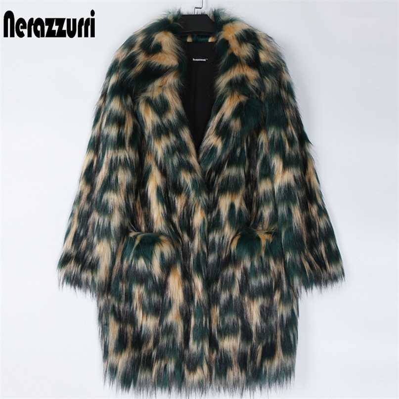 

Nerazzurri Multicolored faux fur coat women drop shoulder lapel Winter colorful soft warm hairy faux fur jacket winter clothes 211018, Multicolor