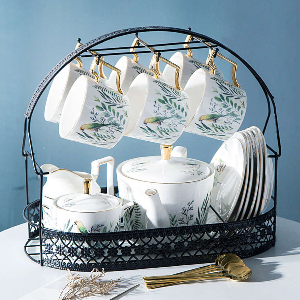 

Coffee Cup Ceramic and Saucer Set European Tea Set Gorgeous Gold Painting Afternoon Flower Home Water