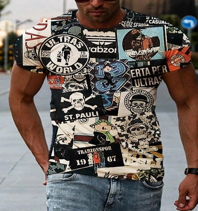 

Clock pattern men' 3D printed T-shirt visual impact party shirt punk goth round neck high-quality American muscle style short sleeves, Picture 3