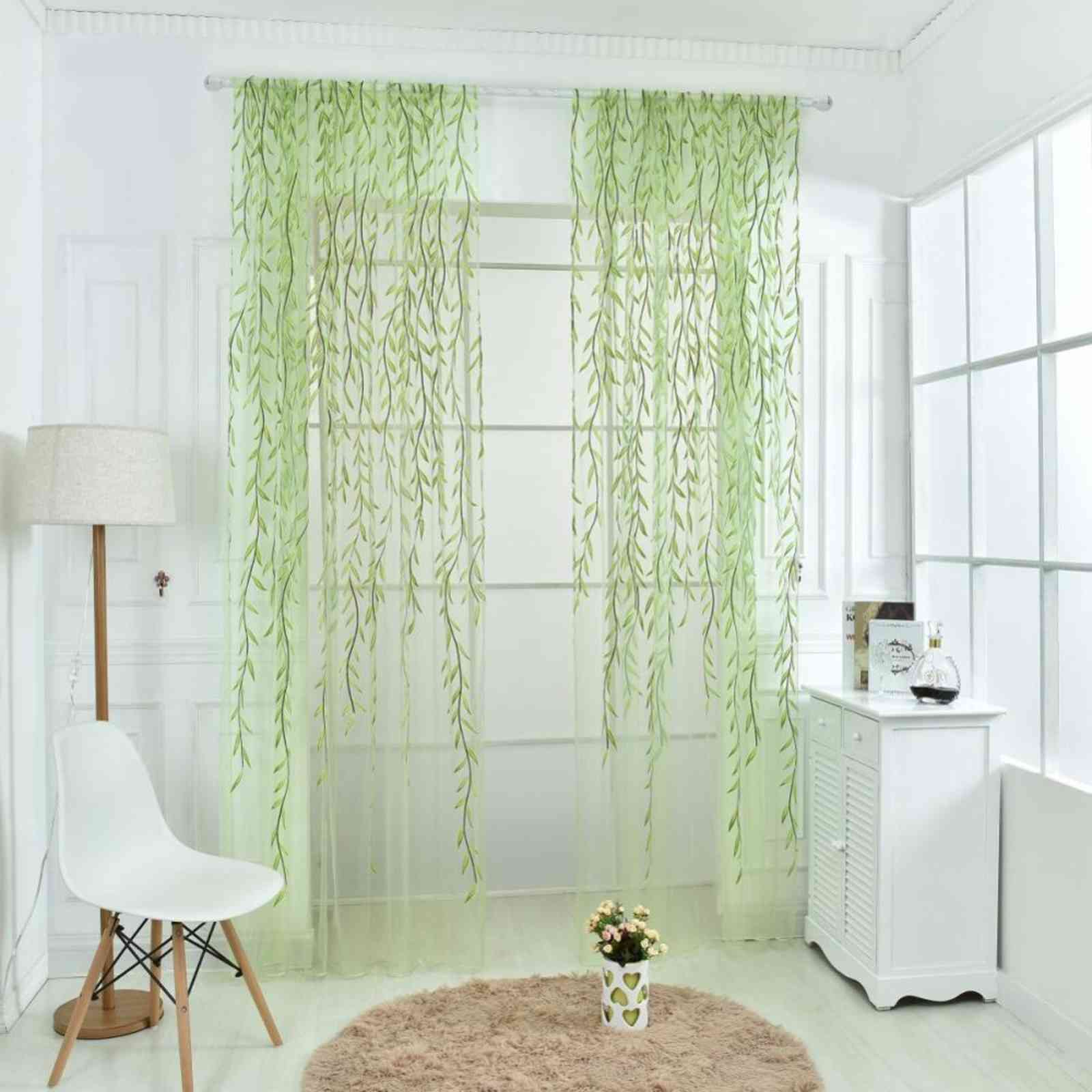 

Wicker Sheer Curtain French Window Pastoral Style Flowers Printed Gauze Curtains Screen for Living Room Bedroom Home Decoration, Green