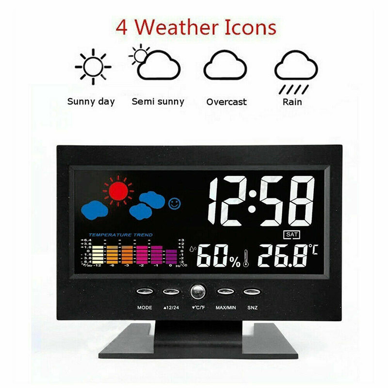 Réveil à Projection numérique à LED calendrier de rappel fort affichage couleur de la météo calendrier d'humidité horloge météo à commande vocale